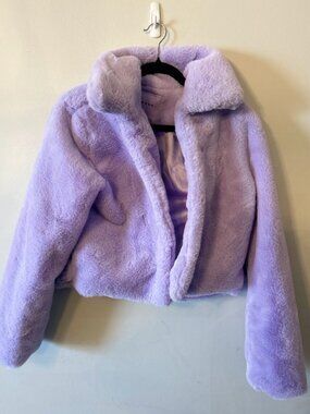 Lavender Cropped Faux Fur Jacket
